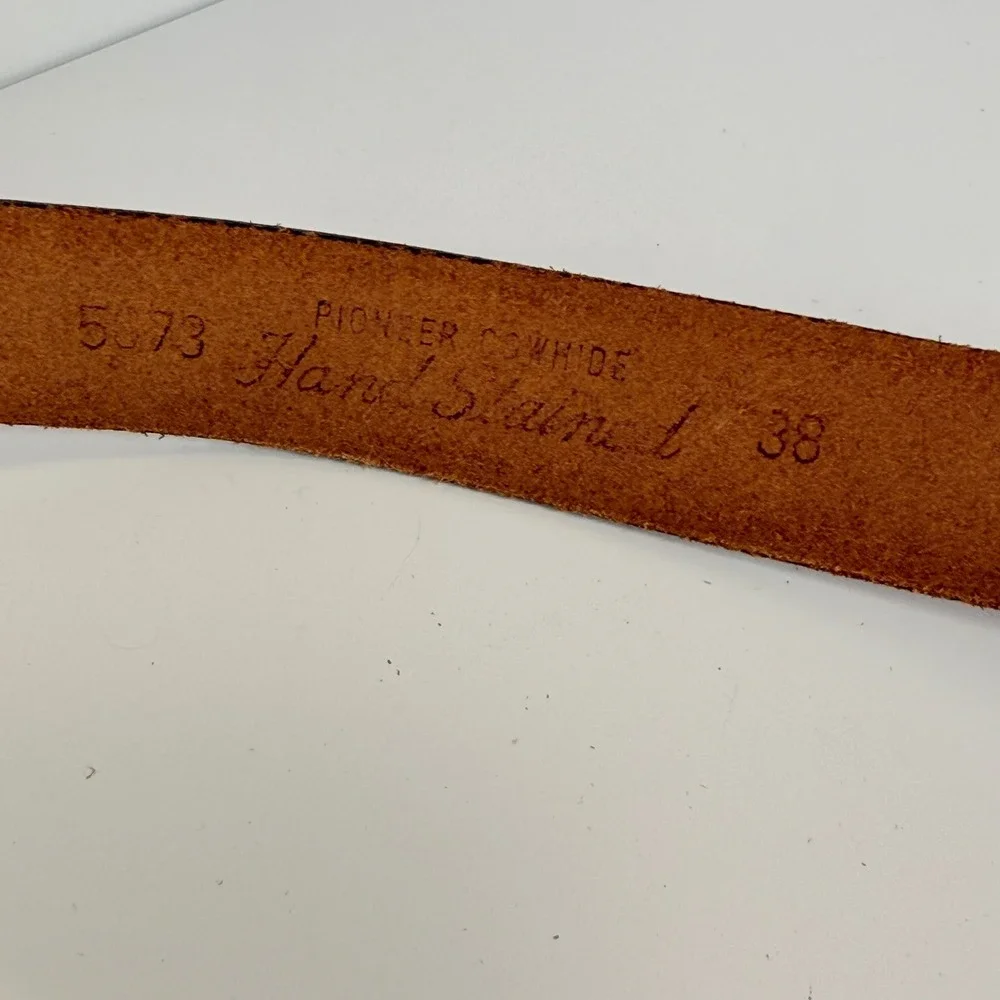 Pioneer Cowhide‎ Hand Stained Leather Belt Brown Embossed Brick Pattern retro 38